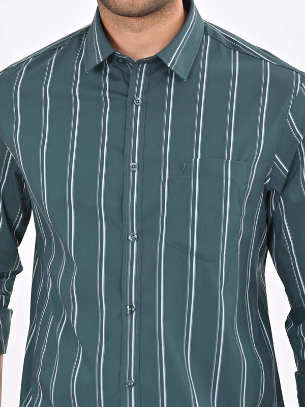 Indian Terrain Men's Regular Fit Full Sleeve Striped Green Shirt